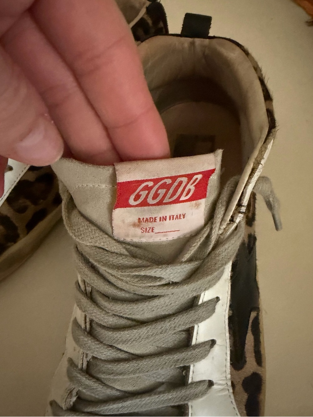 GGDB Leopard Print High Top Sneakers - White & Beige size 9 - Picture 2 of 4